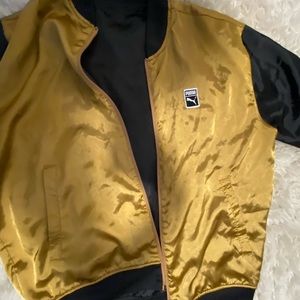 Puma black and gold reversible satin bomber jacket size large